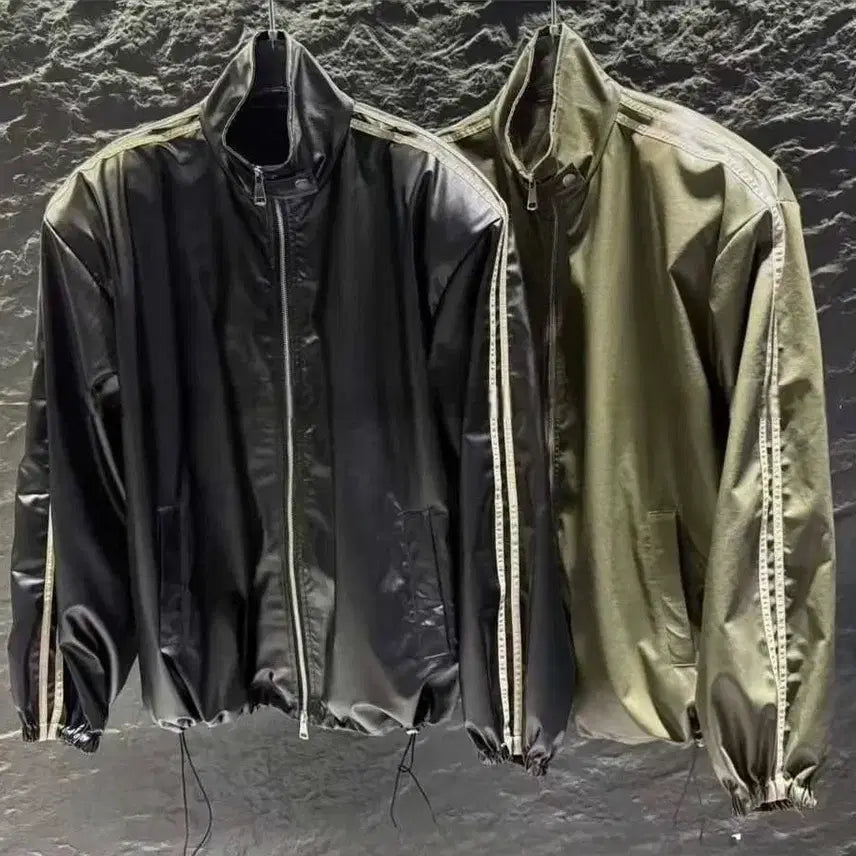 [BUNJANG] AANNE Line Detail Windbreaker Jacket / 대전 여성의류 어깨패드 라인 배색 바람막이 점퍼 블랙/카키