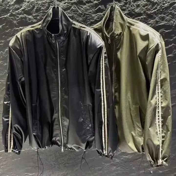 [BUNJANG] AANNE Line Detail Windbreaker Jacket / 대전 여성의류 어깨패드 라인 배색 바람막이 점퍼 블랙/카키