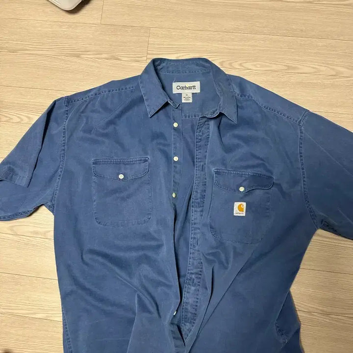 [BUNJANG] Carhartt Vintage Blue Short Sleeve Shirt / 칼하트 빈티지 블루 반팔 셔츠