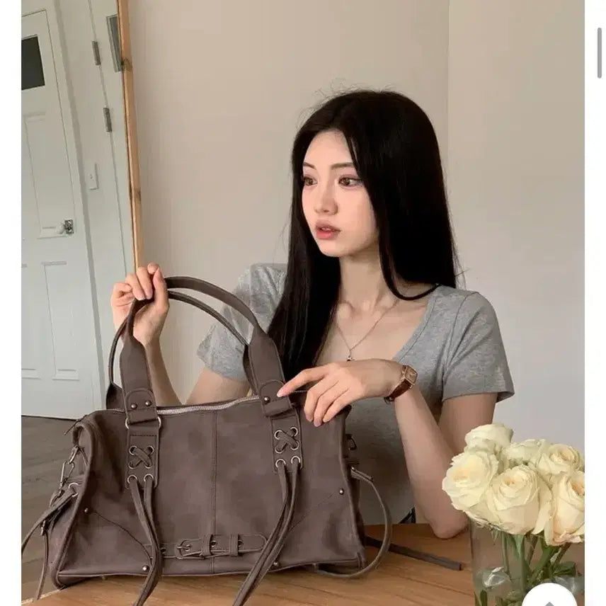 [BUNJANG] Modern Brown Leather Tote Shoulder Bag / 모던한 브라운 가방 레더 토트백 숄더백