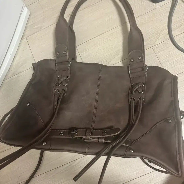 [BUNJANG] Modern Brown Leather Tote Shoulder Bag / 모던한 브라운 가방 레더 토트백 숄더백