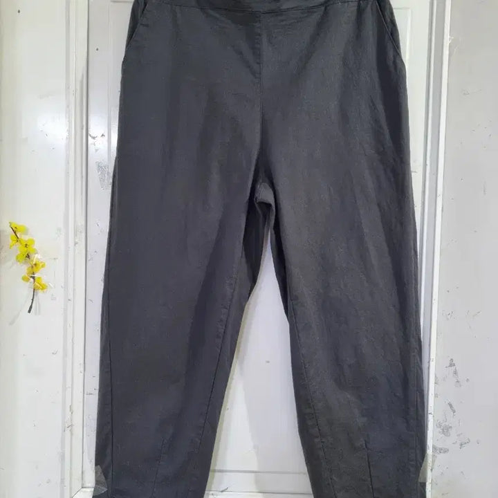 [BUNJANG] Elastic Waist Straight Leg Pants - Charcoal / 여름. 스판 밴딩. 면. 일자통바지. 허리30까지.  먹색