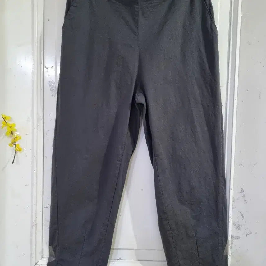 [BUNJANG] Elastic Waist Straight Leg Pants - Charcoal / 여름. 스판 밴딩. 면. 일자통바지. 허리30까지.  먹색