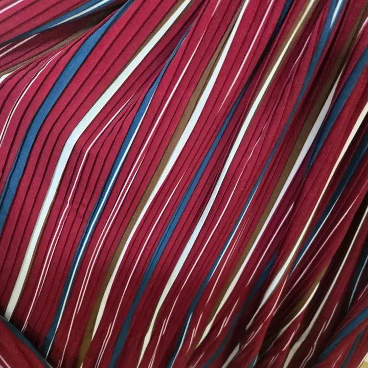 [BUNJANG] Pleated Long Dress Burgundy Stripe / 플리츠 롱 원피스 버건디 스트라이프