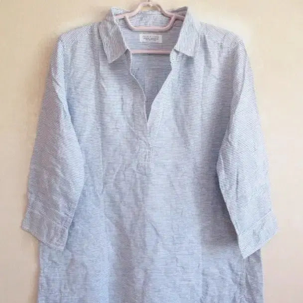 [BUNJANG] 100% Linen Blue Stripe Shirt LL / 블루 스트라이프 / 린넨100 , LL