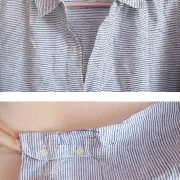 [BUNJANG] 100% Linen Blue Stripe Shirt LL / 블루 스트라이프 / 린넨100 , LL