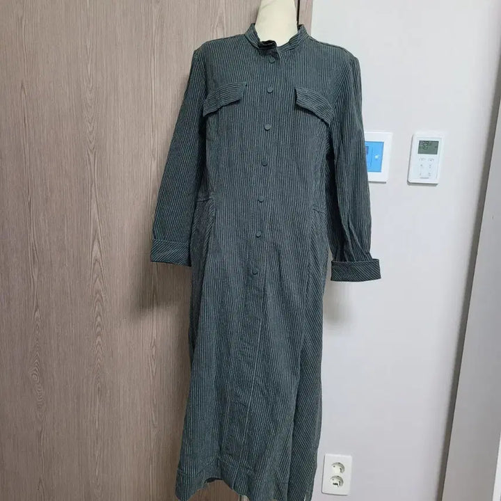 [BUNJANG] Keeis Linen Blend Long Shirt Dress Khaki / 키이스 마소재 롱 셔츠 원피스 카키색