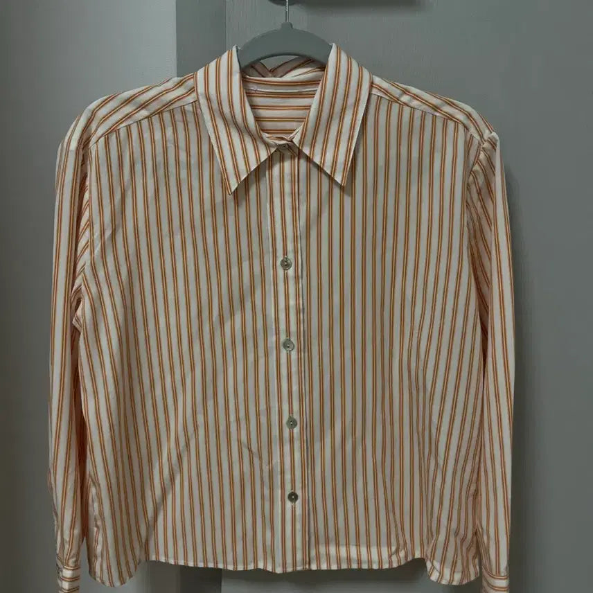 [BUNJANG] Vince Orange Striped Rayon Blouse (XS) / 빈스 오렌지 스트라이프 긴팔 레이온 셔츠 블라우스xs