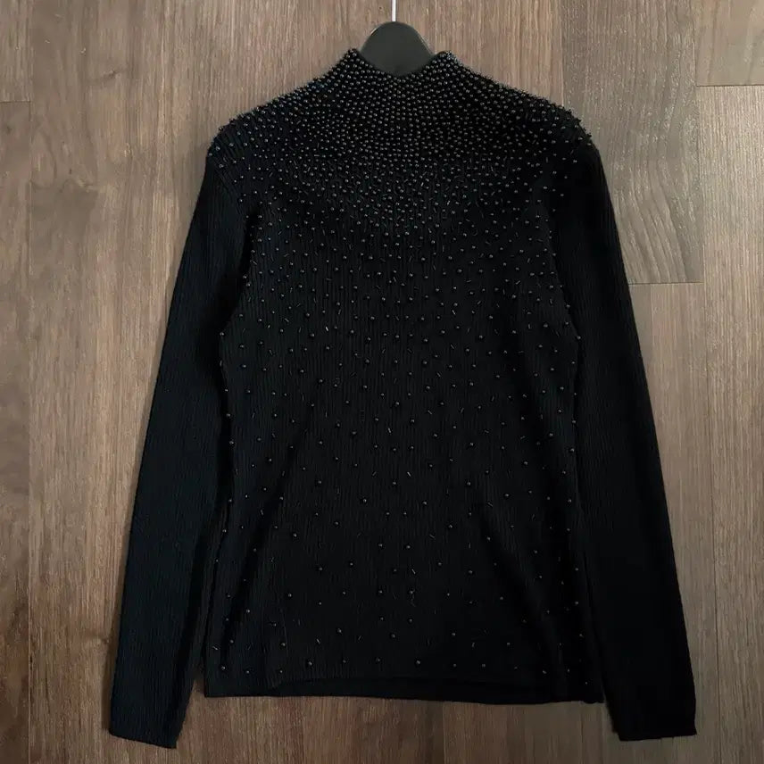 [BUNJANG] Sequin Beaded Ribbed Half-Turtle Neck Knit Top / 시퀸 비즈 골지 반폴라 니트