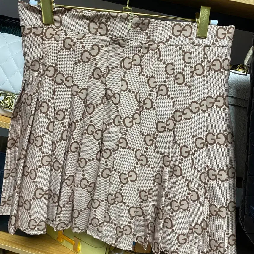 [BUNJANG] Beige Patterned Pleated Skirt / 주름 스커트