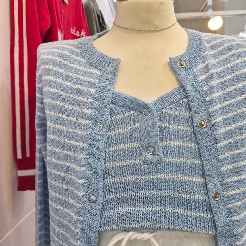[BUNJANG] Anne Striped Shoulder Pad Cardigan / 대전 여성의류 단가라 어깨패드 가디건