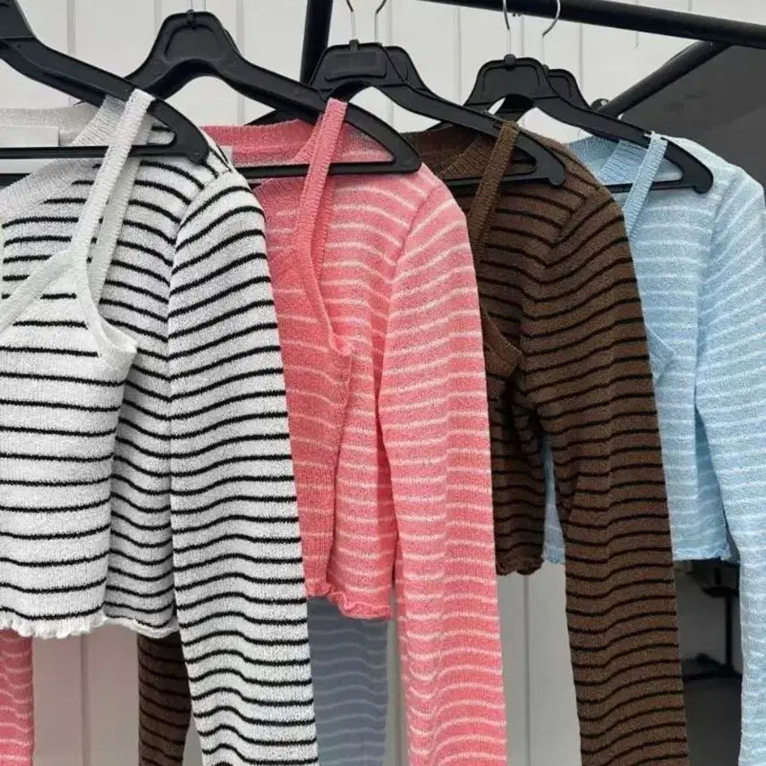 [BUNJANG] Anne Striped Shoulder Pad Cardigan / 대전 여성의류 단가라 어깨패드 가디건