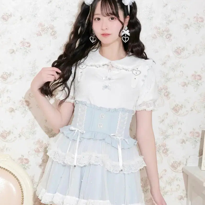 [BUNJANG] No:emi Heart Buckle Lace Cut-Sew Blouse / 노에미 하트버클 레이스 컷소우 블라우스/양산형지뢰계디어마이러브리즈리사걸리