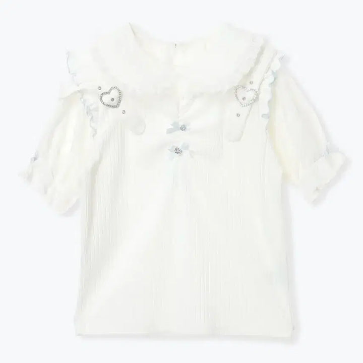 [BUNJANG] No:emi Heart Buckle Lace Cut-Sew Blouse / 노에미 하트버클 레이스 컷소우 블라우스/양산형지뢰계디어마이러브리즈리사걸리