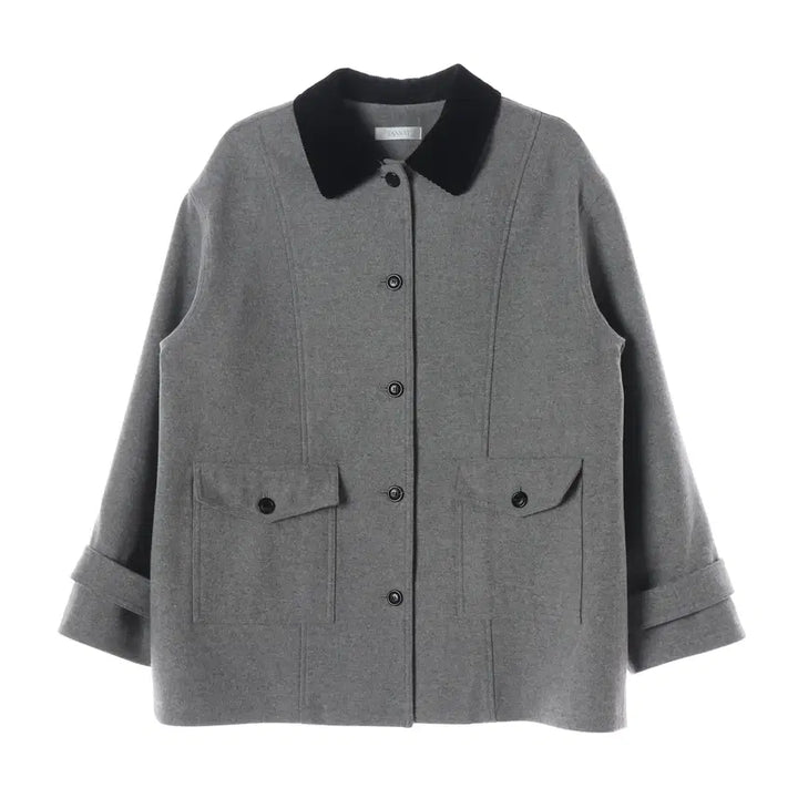 [BUNJANG] Thanath 25SS Color Block Single Wool Half Coat Grey / 타낫 25SS 배색 카라 오버핏 싱글 울 하프 코트 그레이