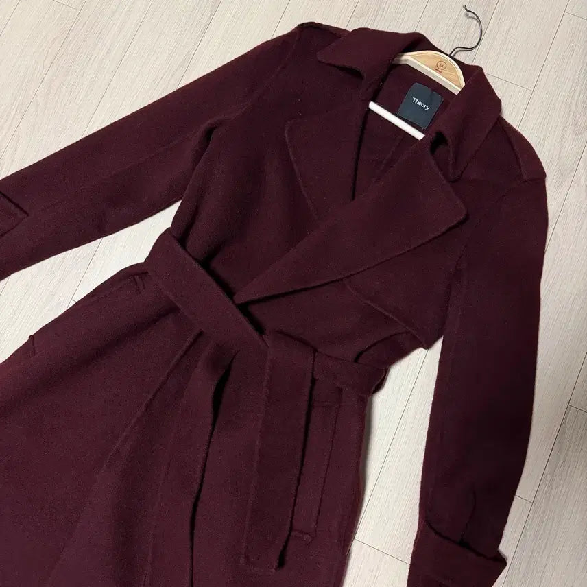 [BUNJANG] Theory Cashmere Wool Wrap Trench Coat Burgundy Belted / 띠어리 캐시미어 울 랩 트렌치 고준희 코트 와인색 견장 벨티드 버건디