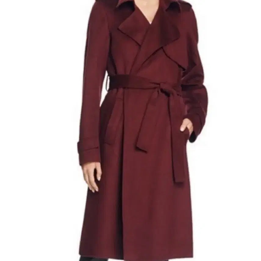 [BUNJANG] Theory Cashmere Wool Wrap Trench Coat Burgundy Belted / 띠어리 캐시미어 울 랩 트렌치 고준희 코트 와인색 견장 벨티드 버건디