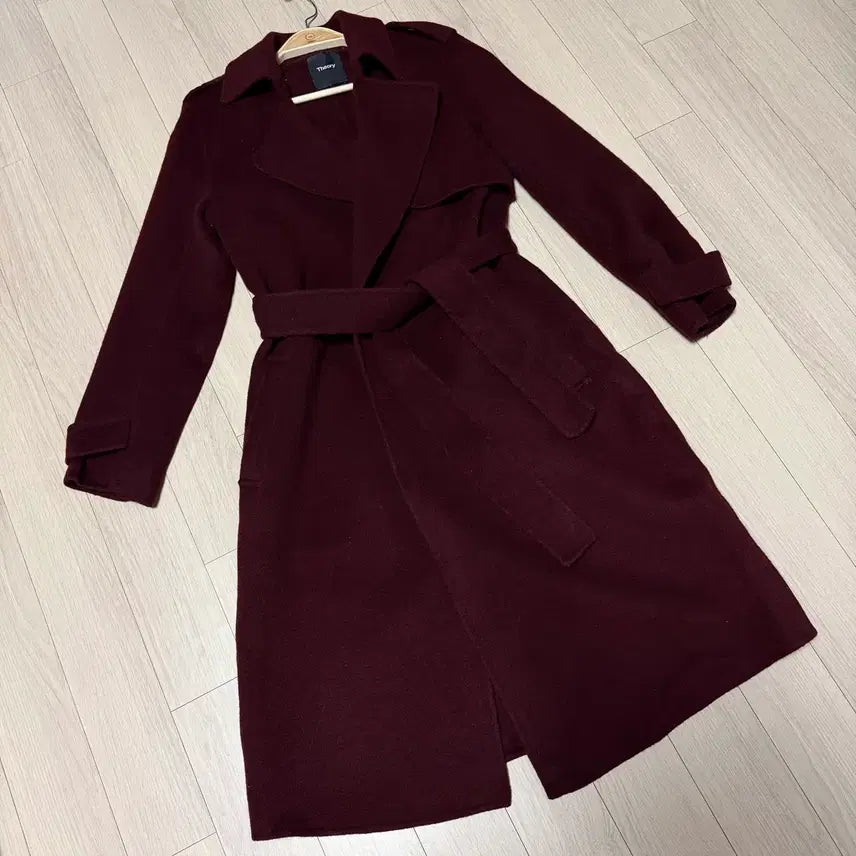 [BUNJANG] Theory Cashmere Wool Wrap Trench Coat Burgundy Belted / 띠어리 캐시미어 울 랩 트렌치 고준희 코트 와인색 견장 벨티드 버건디