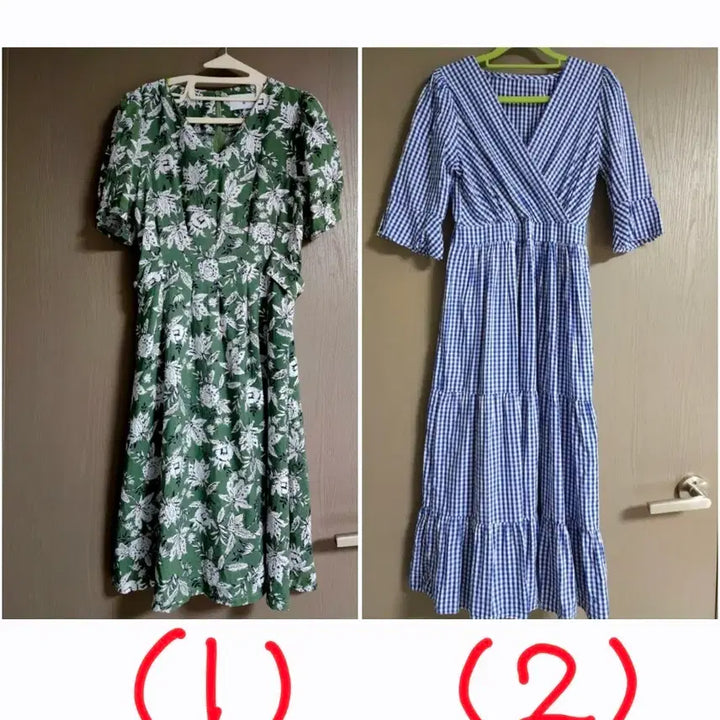 [SOLD OUT] 시원한 롱원피스 2종류(그린플라워/블루체크)