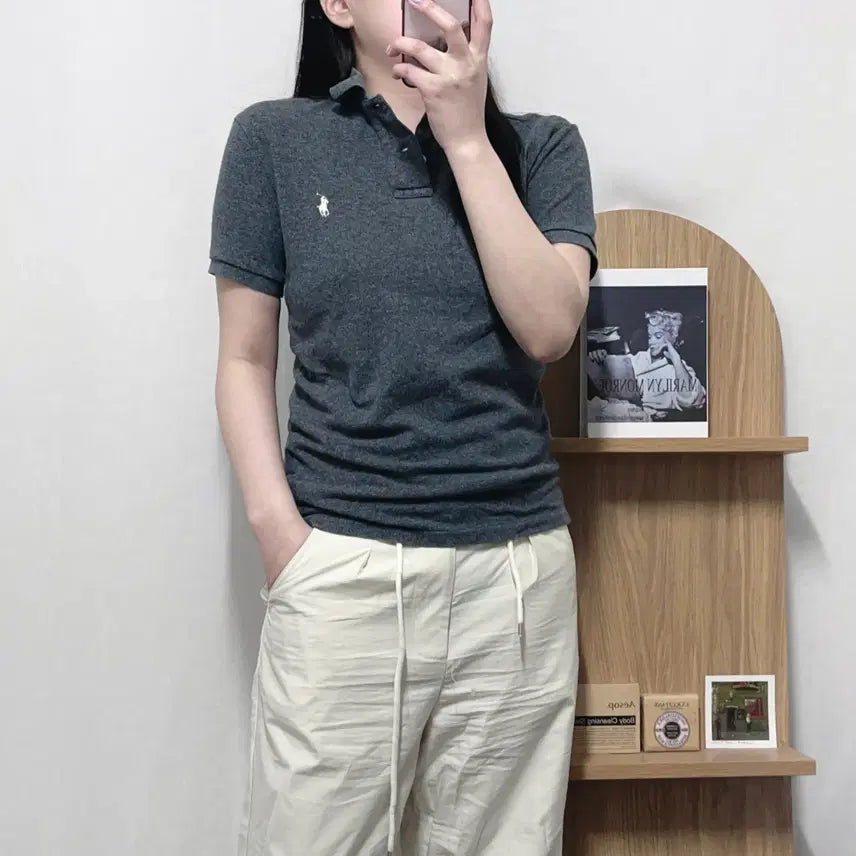 [BUNJANG] Polo Charcoal/White Pony Short Sleeve Polo Shirt / [정품] 폴로 챠콜 / 화이트포니 반팔카라티 [ S ]