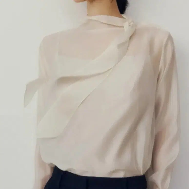 [BUNJANG] Sie Marie Shear Tie Blouse Cream S / 시에 sie 마리 시어 타이 블라우스 크림 S