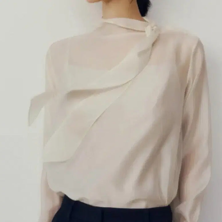 [BUNJANG] Sie Marie Shear Tie Blouse Cream S / 시에 sie 마리 시어 타이 블라우스 크림 S