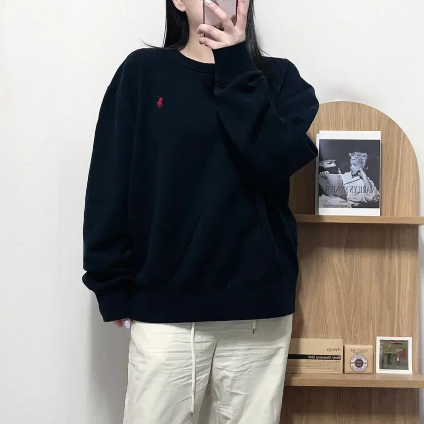[BUNJANG] Polo Ralph Lauren Black/Red Pony Fleece Sweatshirt (XL) / [정품] 폴로 블랙 / 레드포니 기모 맨투맨 [ XL ]