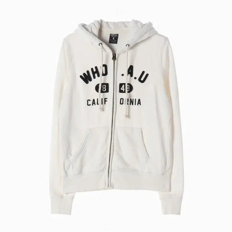 [BUNJANG] WHO.A.U White Lettering Hoodie Zip-Up L / 후아유 화이트 레터링 후드집업 L