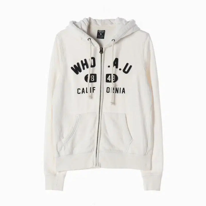 [BUNJANG] WHO.A.U White Lettering Hoodie Zip-Up L / 후아유 화이트 레터링 후드집업 L