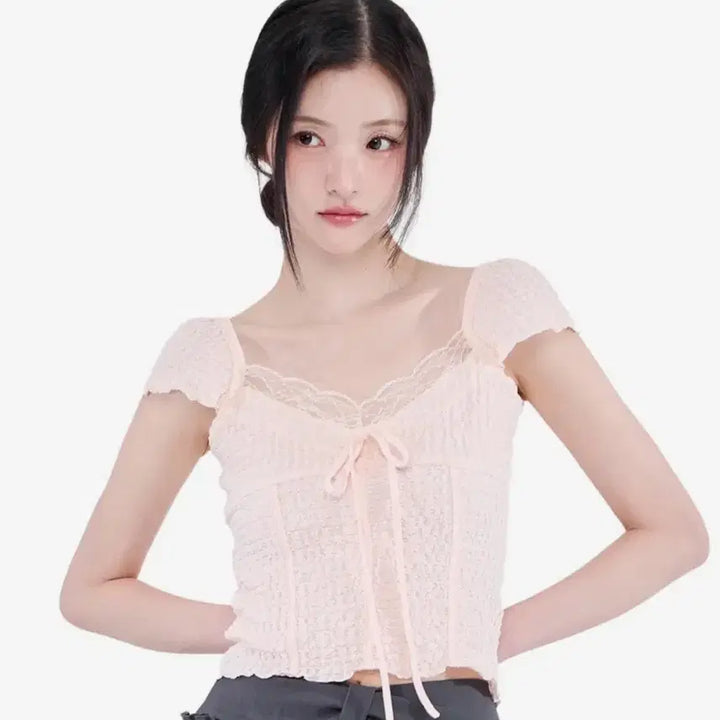 [BUNJANG] Alki Alka Jacquard Gathered Top (Light Pink) / 알키알카 Jacquard Gathered Top (Light Pink)