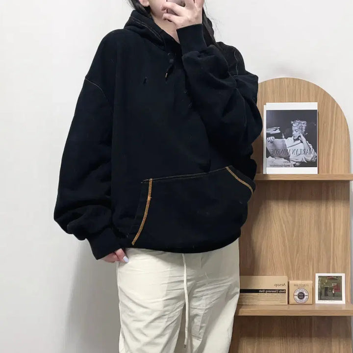 [BUNJANG] Polo Black Pony Stitch Hoodie [XL] / [정품] 폴로 블랙 / 블랙포니 스티치 후드티 [ XL ]