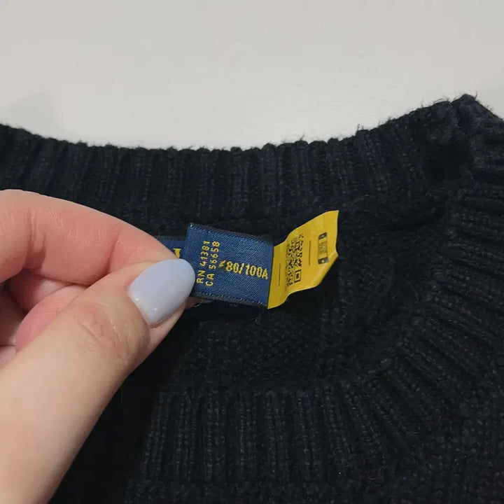 [BUNJANG] Polo Black Red Pony Cable Knit Sweater [L] / [정품] 폴로 블랙 / 레드포니 꽈배기 라운드 니트 [ L ]