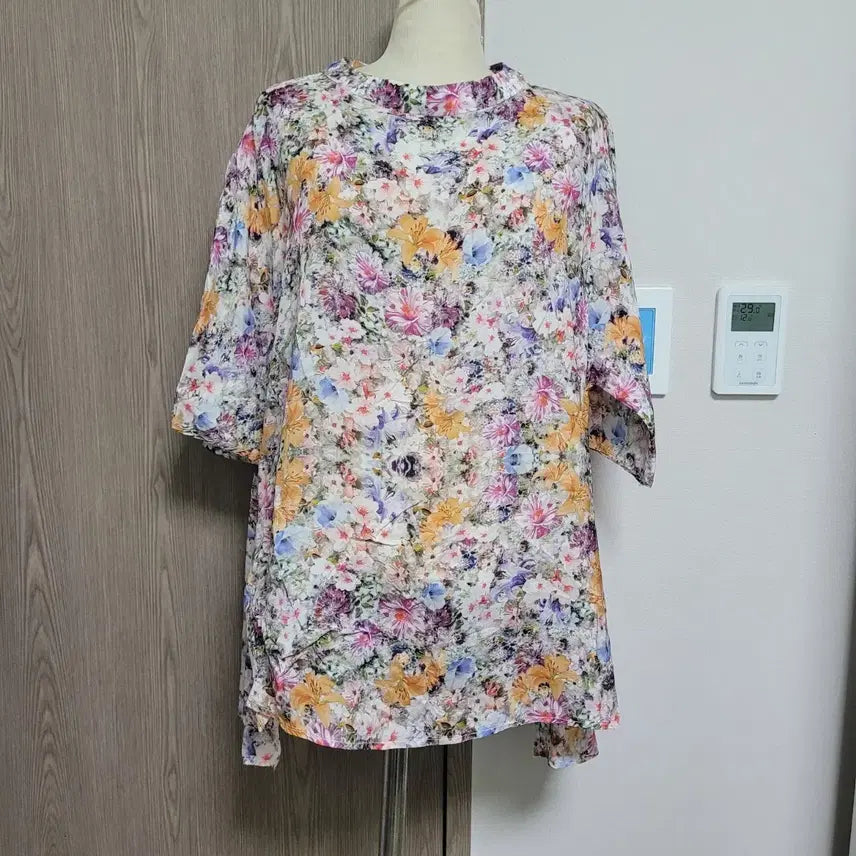 [BUNJANG] Rayon Flower Pattern Short Sleeve Blouse / 인견 플라워 패턴 반팔 블라우스