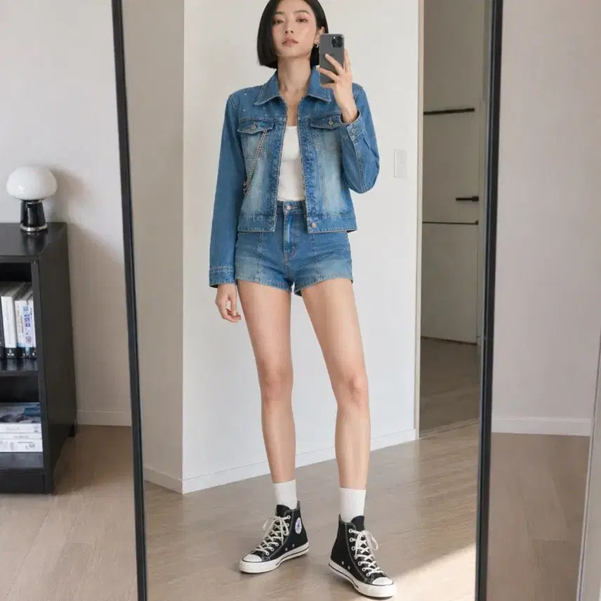 [BUNJANG] White Label Cubic Chain Denim Jacket / 새상품 White Label 큐빅 체인 데님 청자켓 s