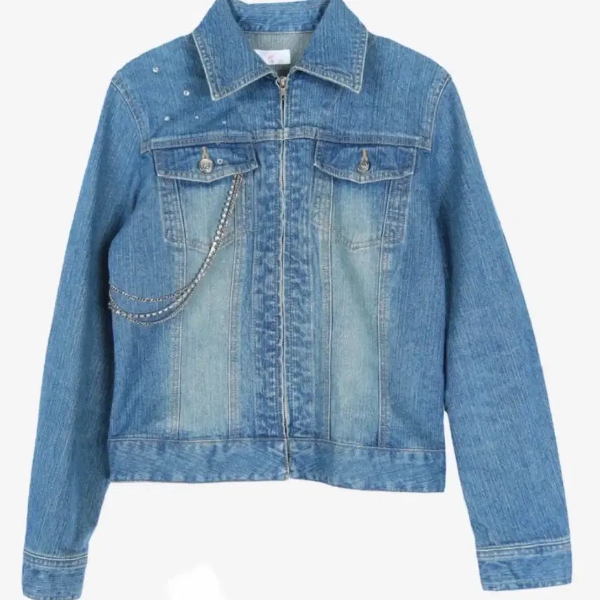 [BUNJANG] White Label Cubic Chain Denim Jacket / 새상품 White Label 큐빅 체인 데님 청자켓 s