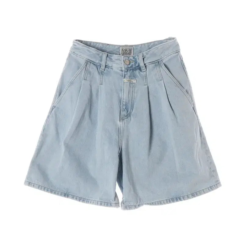 [BUNJANG] Marithe Francois Girbaud Light Blue Pinstripe Denim Shorts / 마리떼 프랑소와 저버 핀턱 데님 쇼츠 S