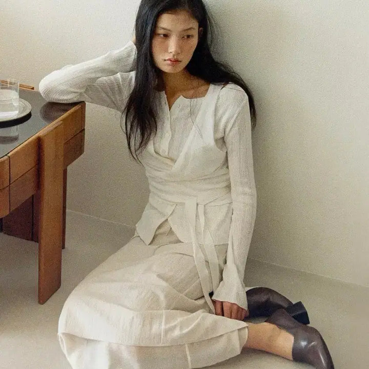 [BUNJANG] TOWAVASE Ivory Wrap Cardigan Set / 토와브 랩 가디건 세트 아이보리