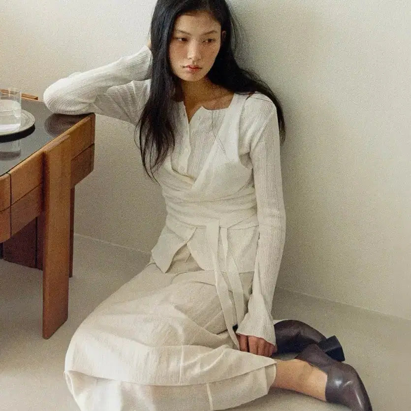 [BUNJANG] TOWAVASE Ivory Wrap Cardigan Set / 토와브 랩 가디건 세트 아이보리