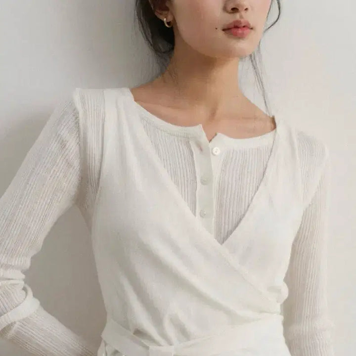[BUNJANG] TOWAVASE Ivory Wrap Cardigan Set / 토와브 랩 가디건 세트 아이보리