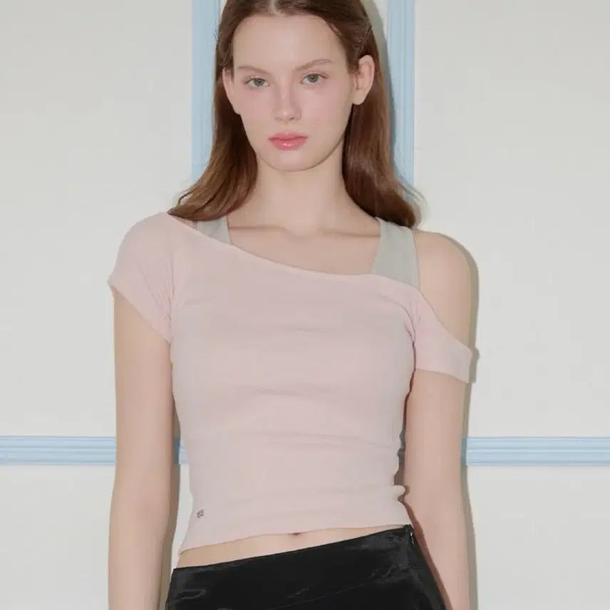 [BUNJANG] Kissining Off-Shoulder Layered Sleeve Top (Pink) - Short Sleeve T-Shirt / [새상품] 키시닝 오프숄더 레이어드 슬리브 탑 (핑크) (반팔 티셔츠)