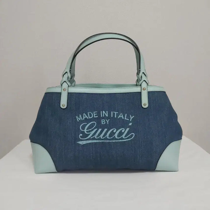 [BUNJANG] Gucci Denim Leather Tote Bag / 구찌 블루 데님 민트 레더 크래프트 토트백