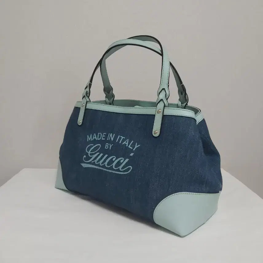 [BUNJANG] Gucci Denim Leather Tote Bag / 구찌 블루 데님 민트 레더 크래프트 토트백