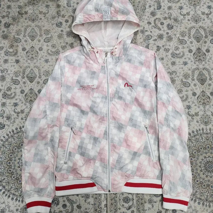 [BUNJANG] EVISU Checked Pattern Hooded Windbreaker Jacket / EVISU 에비수 체크 패턴 후드 바람막이 M (55까지)