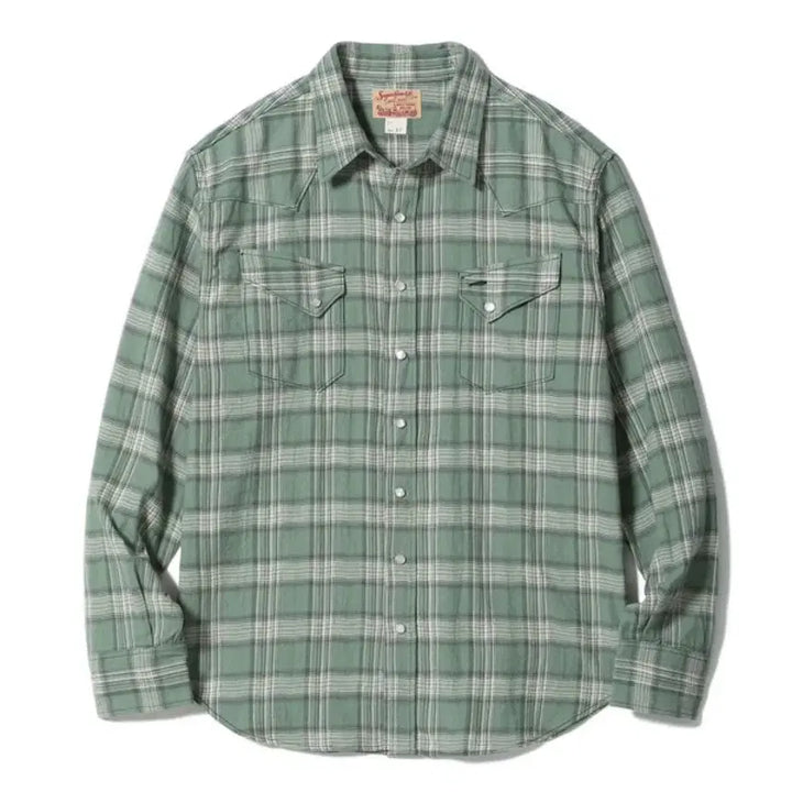 [BUNJANG] Sugar Cane Herringbone Check Western Shirt / [슈가케인] 2026 SS 헤링본 체크 웨스턴셔츠