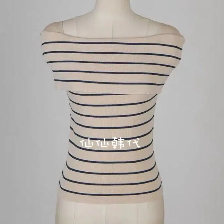 [BUNJANG] Striped Boat Neck Knit Top / 보트넥 줄무늬 스트라이프 반팔 니트