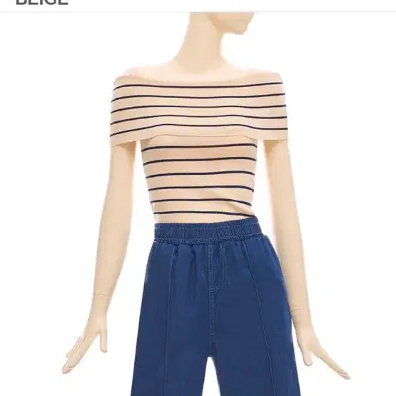 [BUNJANG] Striped Boat Neck Knit Top / 보트넥 줄무늬 스트라이프 반팔 니트