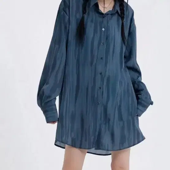 [BUNJANG] Mnem Watercolor Shirt Blouse - Blue / 므넴 워터컬러 셔츠 블라우스 블루