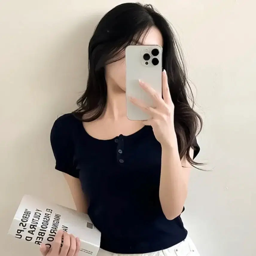 [BUNJANG] Snap Button Cropped Short Sleeve T-Shirt 2-Pack (White + Black) / 에이블리 똑딱 스냅단추 크롭 반팔티 2장 흰색+검정