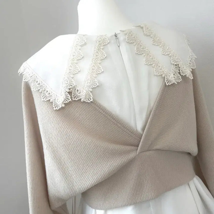 [BUNJANG] White Lace Big Collar Blouse - Layered Style / 레이스 빅카라 블라우스 화이트 러블리 히메갸루 양산형 레이어드 소녀