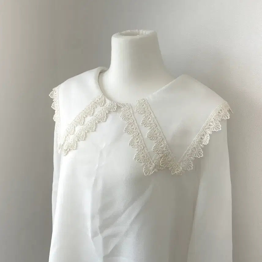 [BUNJANG] White Lace Big Collar Blouse - Layered Style / 레이스 빅카라 블라우스 화이트 러블리 히메갸루 양산형 레이어드 소녀